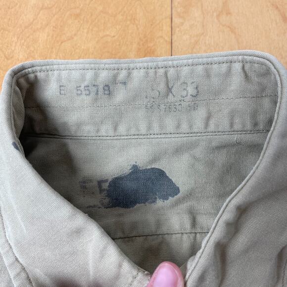 Vintage Post WWII USN Medium Solid Beige Long Sleeve Full Button Collared Shirt - Picture 5 of 10